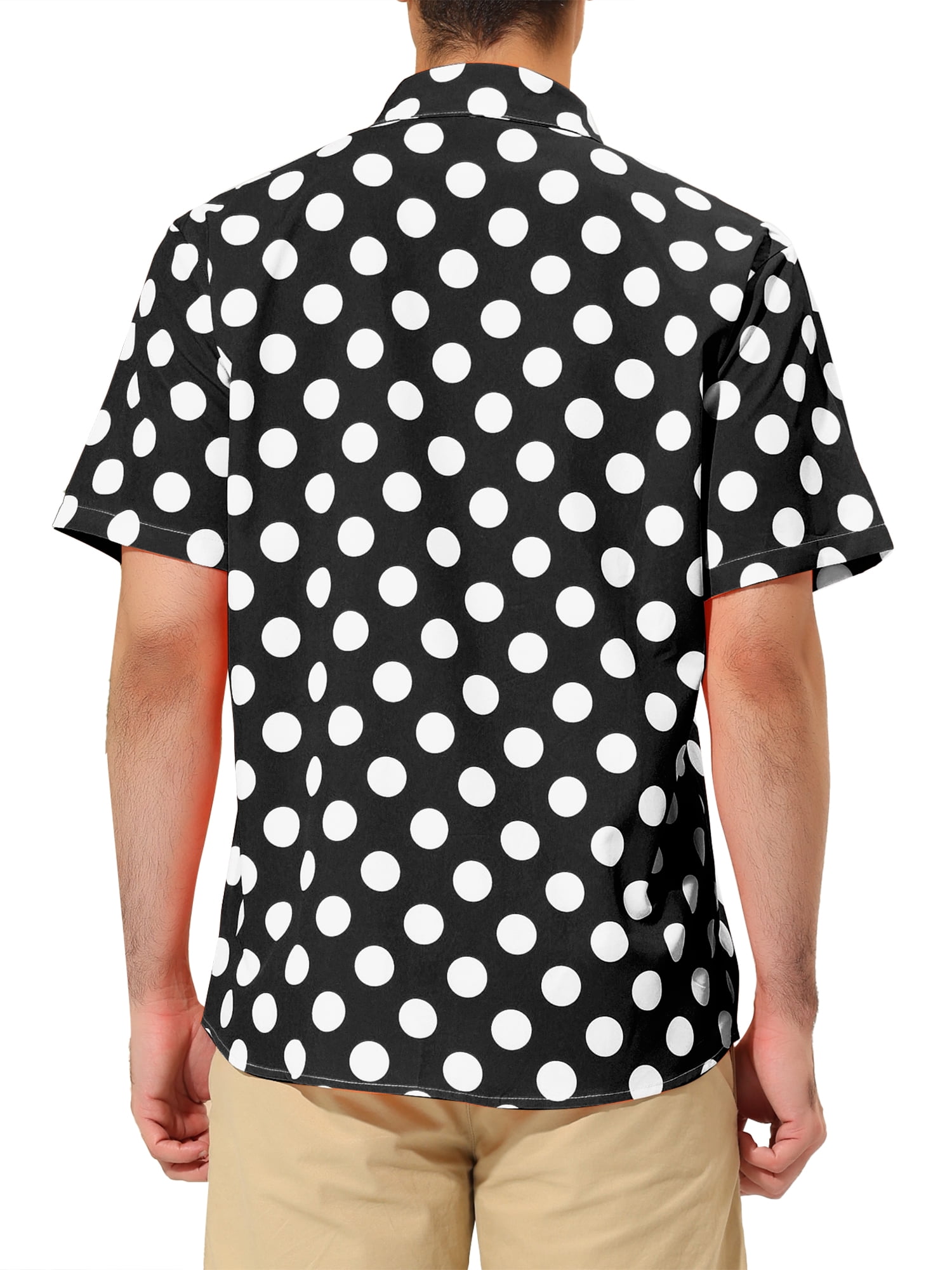 Unique Bargains Men's Summer Polka Dots Shirt Button Down Short Sleeves Shirts S Black