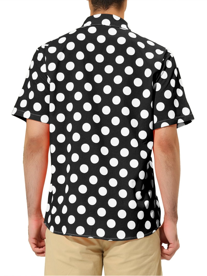 Unique Bargains Men's Summer Polka Dots Shirt Button Down Short