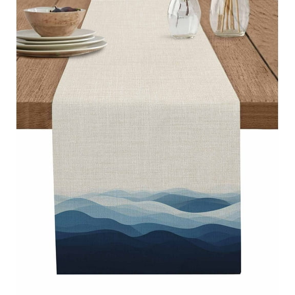 Table Runner Ombre Blue Wave Ocean Table Decoration for Kitchen Dinning Vintage Simple Style Table Decoration for Indoor Outdoor Party Wedding Decor 13x72 Inch