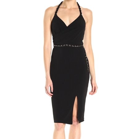 Black sheath dress with belt women kiss