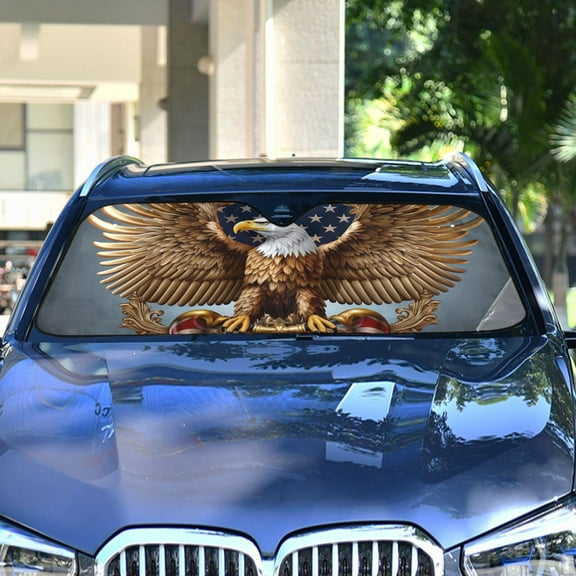 American Flag Eagle Automotive Front Car Windshield Sun Shade Reflector Foldable for Front Fit for Cars Truck SUVs