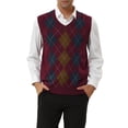 thumbnail image 1 of Unique Bargains Chandail Sans Manches à Col Argyle Décontracté pour Homme, Coupe Ajustée, Tricot, 1 of 6