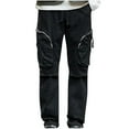 thumbnail image 2 of Pantalones largos de moda para hombre, casuales, de color sólido, con bolsillos y cremallera, cintura elástica, de poliéster., 2 of 9