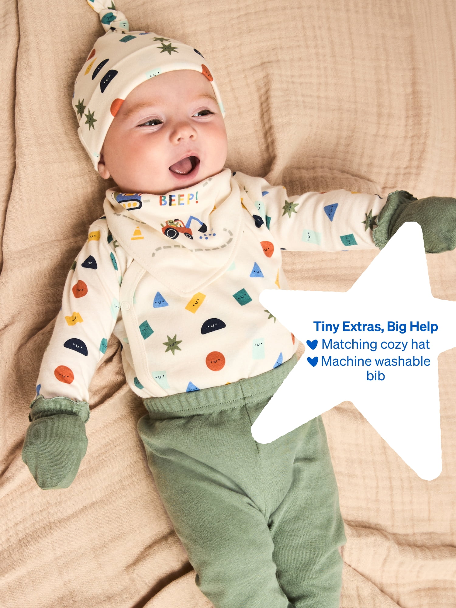 Garanimals Newborn & Baby 100% Cotton Newborn Essentials Set, Sizes Newborn–9M, 5-Piece