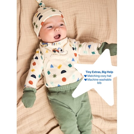 Garanimals Newborn & Baby 100% Cotton Newborn Essentials Set, Sizes Newborn–9M, 5-Piece