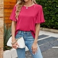 thumbnail image 5 of Vmvidoty Womens Summer Ruffle Short Sleeve Dressy Casual Blouses Mock Neck Tops Work Shirts Hot Pink L, 5 of 7