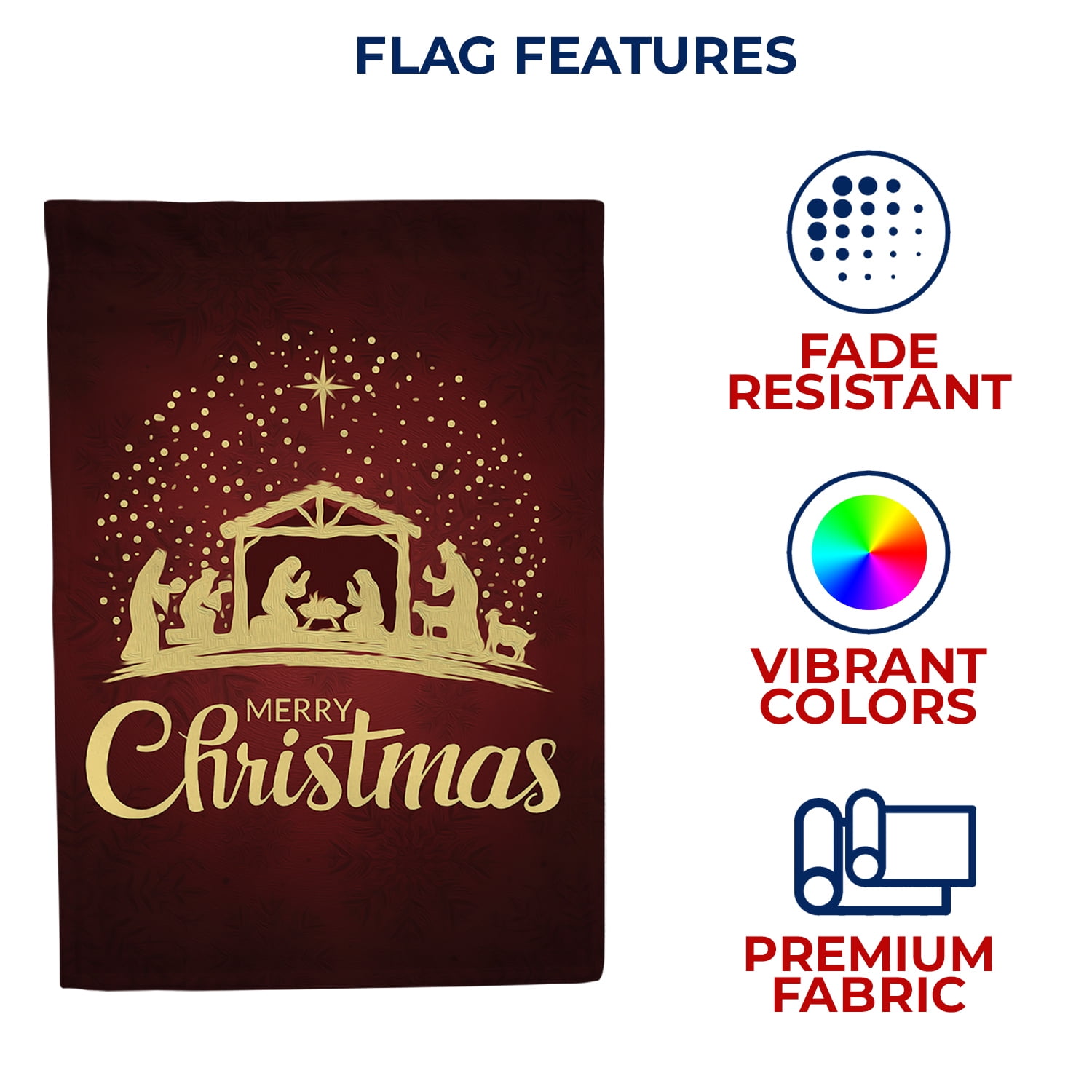 America Forever Merry Christmas Gold Nativity House Flag, 28 x 40 inch Double Sided, Religious Banner, Silhouette Scene Star Beautiful Outdoor Decor, Holiday Yard Flag