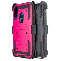 for Samsung Galaxy A20S Belt Clip Case Phone Case Dual Layer Full-Body Rugged Clear Back Case Drop Resistant Shockproof Case with Built In Screen Protector (Pink)