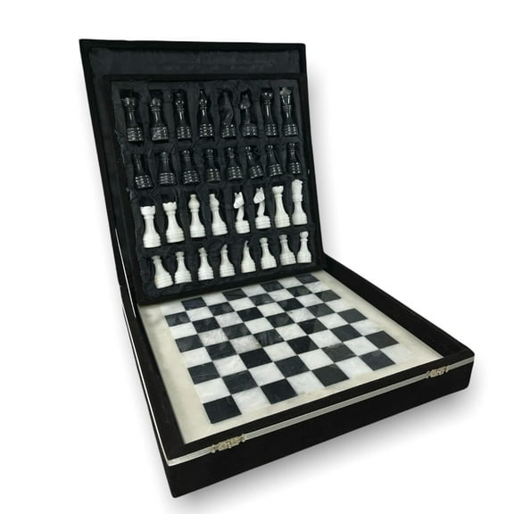 Premium Handmade Marble Chess Set with Gift Case - Modern Marble Chess Board with Large Chess Pieces - 13 inch Chess Set (Black and White)