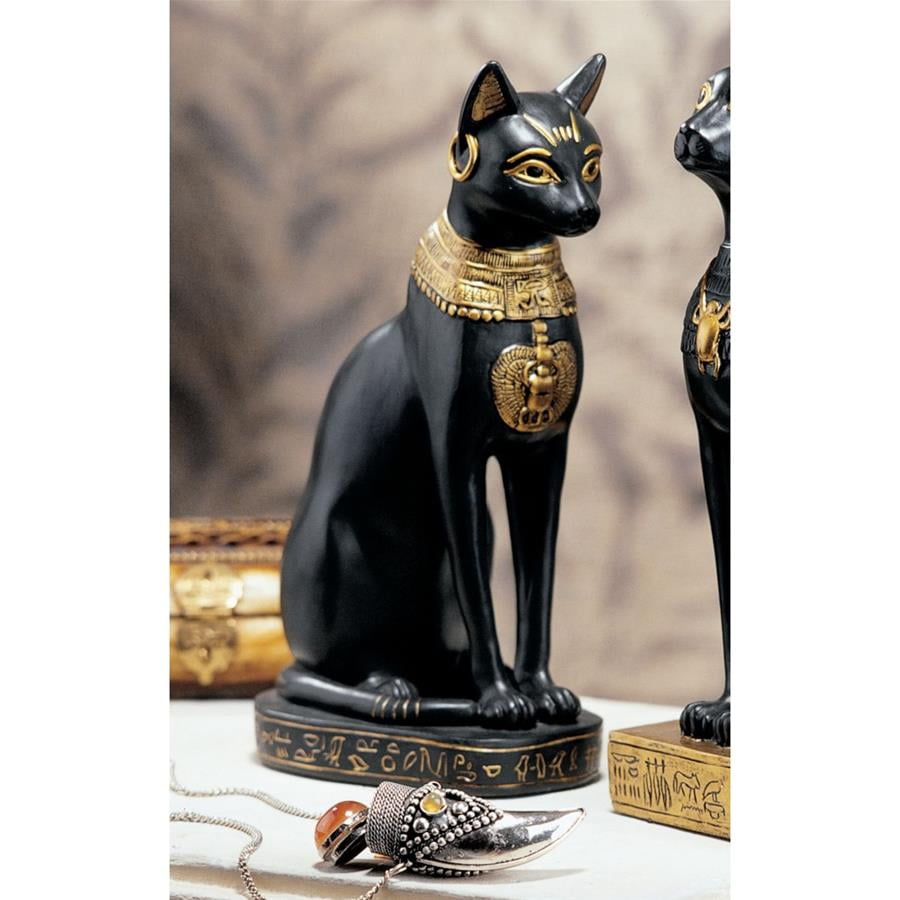 Egyptian Bastet Seated With Golden Accent Figurine Statue Figure Sculpture Egypt