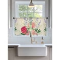 thumbnail image 3 of Sheer Curtains 45 Inch Length 2 Panels Set for Kitchen, Pastoral Flowers Semi Sheer Curtains for Windows, Spring Red Pink Floral Leaves Botanical Voile Window Treatments Rod Pocket Curtain, 3 of 7