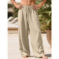 thumbnail image 4 of Men’s Linen Wide Leg Pants Elastic Waist Drawstring | Lightweight Breathable, Loose Fit Full Length Trousers, Big and Tall, Casual Summer Beach Daily Wear, XL, 4 of 7
