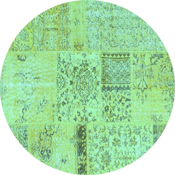 Ahgly Company Machine Washable Indoor Round Patchwork Turquoise Blue Transitional Area Rugs, 5' Round