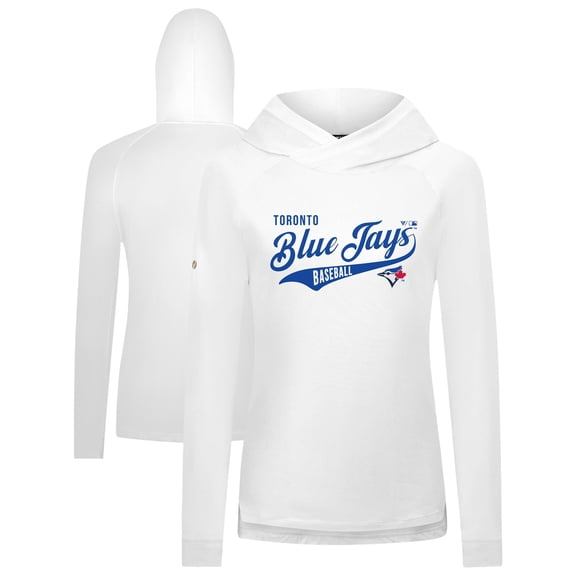 Women's Levelwear White Toronto Blue Jays Slender Glide Raglan Hoodie