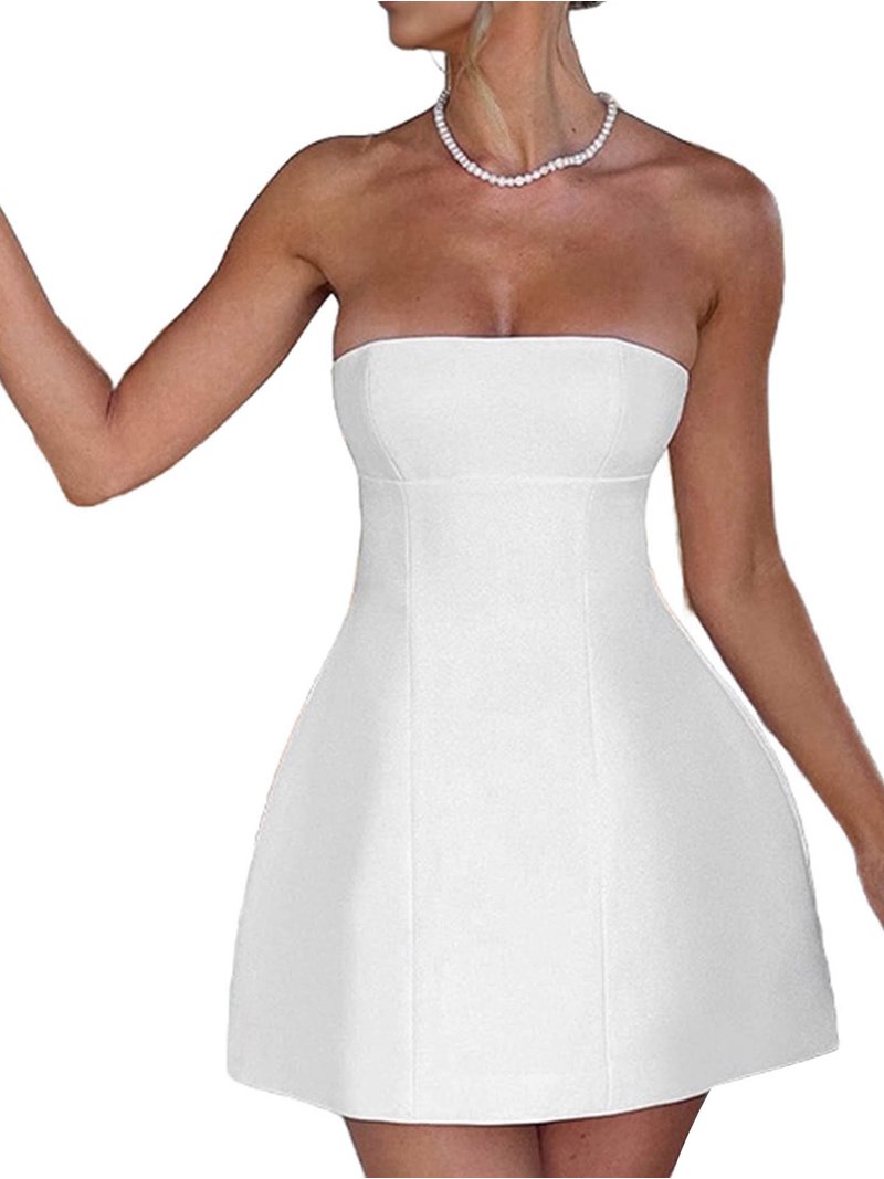 Womens Strapless Tube A-Line Mini Dress Club Party Short Prom Dress White S  - Walmart.com