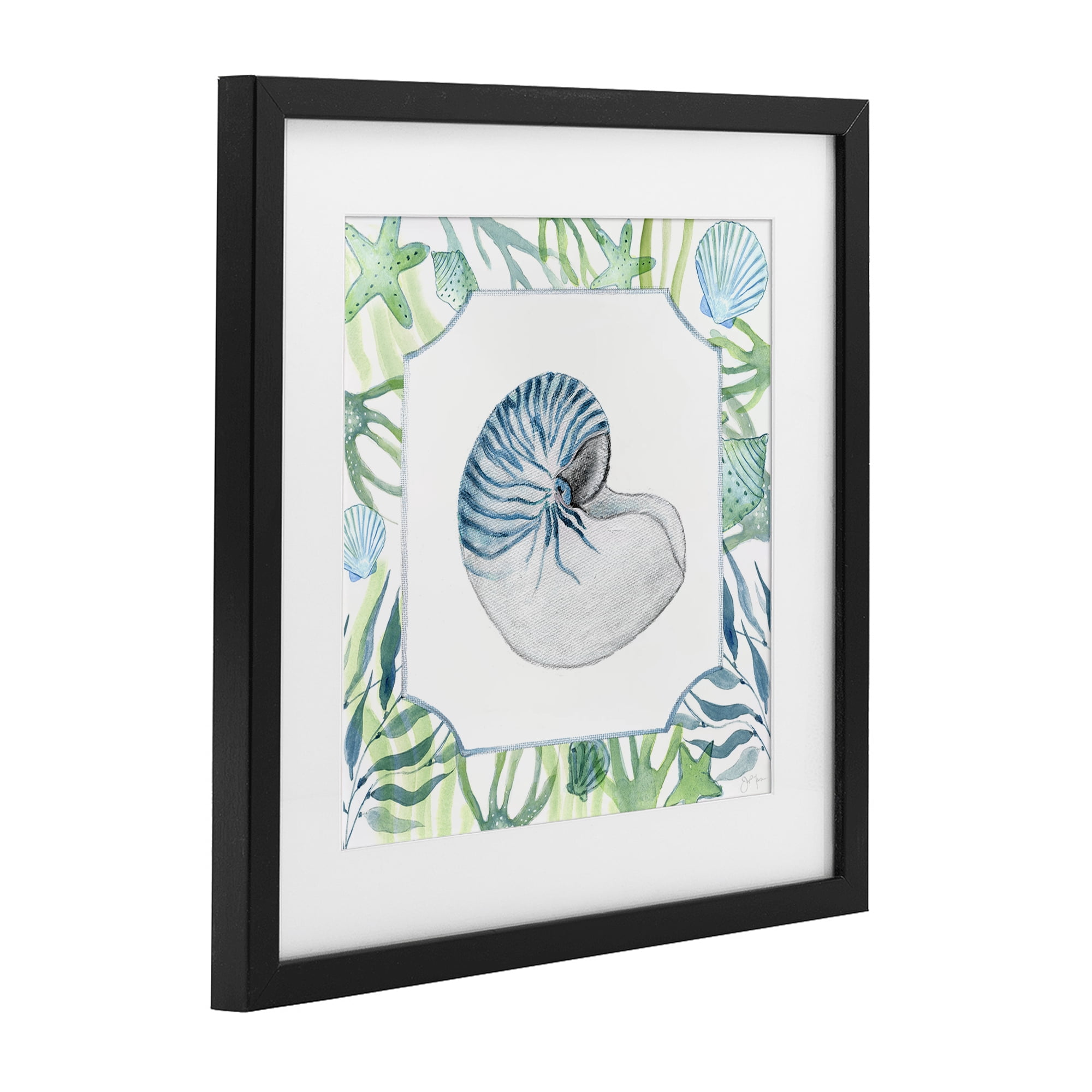Stupell Industries Seaweed & Seashells Aquatic Black Framed Print Under Glass, design by Janet Tava