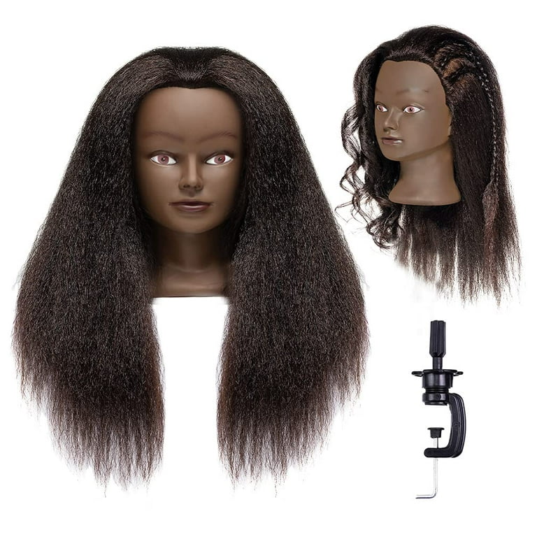 100% Real Hair Mannequin Head Hairdresser Training Head With Stand Tripod  Afro Manikin Cosmetology Doll Head For Braiding Stylin