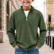 thumbnail image 5 of Ceisia Boys Lightweight Soft Waffle Shirts Long-Sleeve Quarter-Zip Pullover Sweatshirt Mock Neck Army Green 130 Gift, 5 of 5