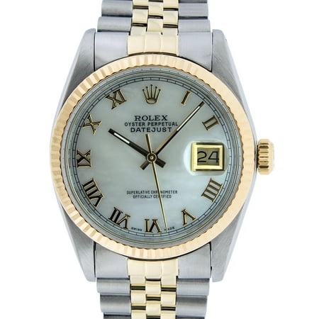 Rolex Mother Of Pearl Bracelet - Pre-Owned Rolex Mens Datejust Steel & 18K Yellow Gold Mother of Pearl Roman Watch 16013 Jubilee