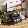 thumbnail image 5 of TV Stand with 2 Fabric Drawers, 43 Inch Entertainment Center with Open Storage Shelves, Media Console Table for Bedroom, Living Room, Light Black Oak, 5 of 14