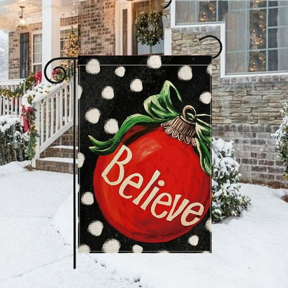 Luckky Christmas Garden Flag,Small Polka Dot Believe Garden Flag,12x18 Inch Double Sided Christmas Garden Flag Outside Welcome Garden Flag Front Garden Porch Lawn Door Fit Standard Flagpole