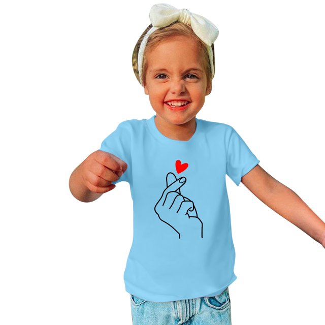 LSLJS T-Shirt à Manches Courtes à Col Rond pour Filles T-Shirts en Coton de Sport pour Enfants Mode Mignon T-Shirt Imprimé de la Saint-Valentin Haut à Manches Courtes Cadeaux pour Enfants