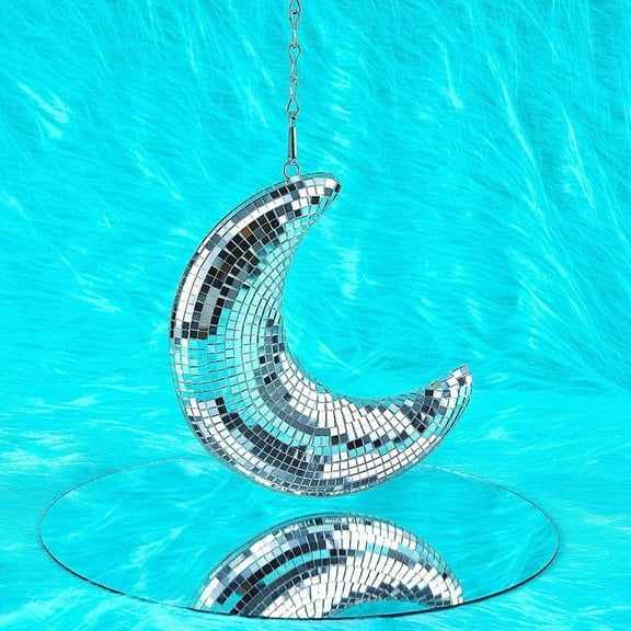 Disco Ball Moon Shaped Disco Balls Decor for Party,Room,Home,Bar,Hanging Disco Decor Retro-Reflective Disco Ball Lights,1 x Moon pendant,As Shown
