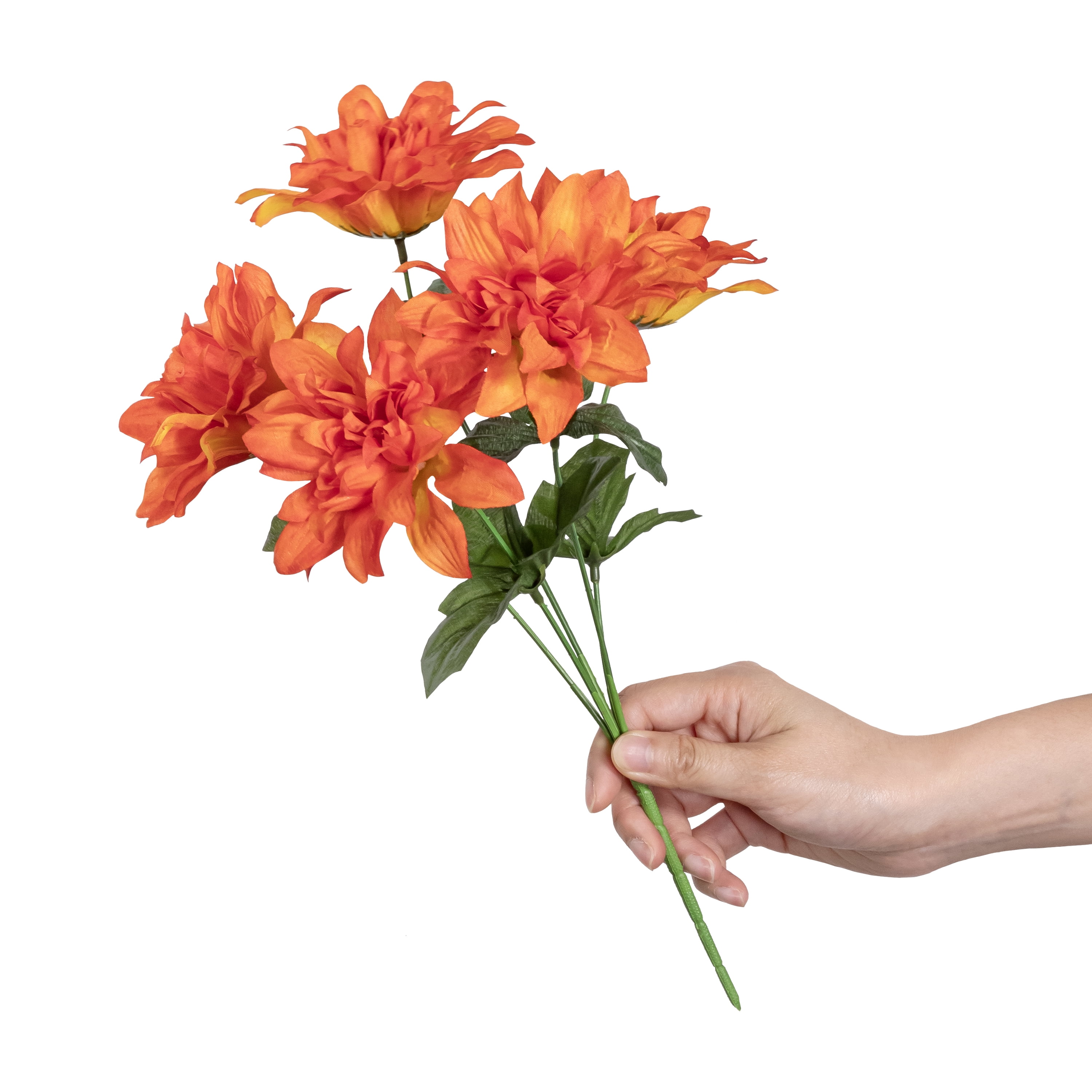 (4 pack) 13-inch Artificial Silk Orange Dahlia Flower Pick, 5 flower heads, for Indoor Use, by Mainstays