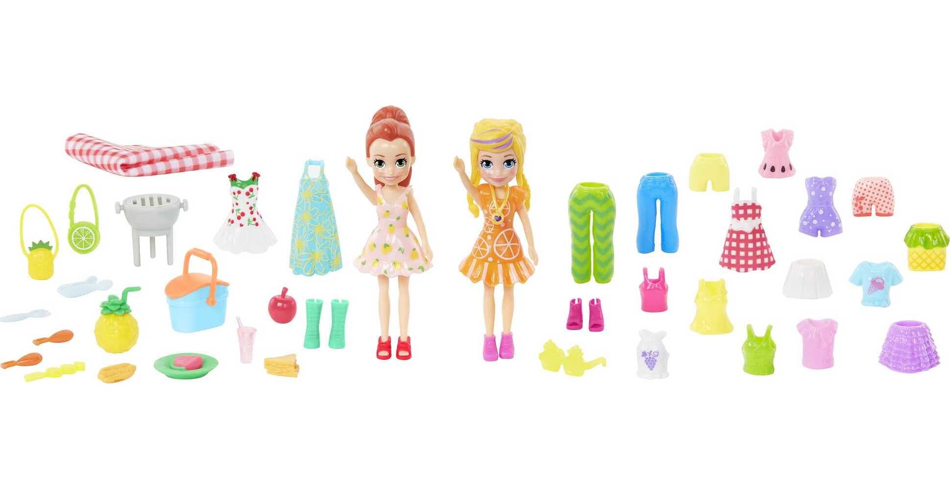 Polly Pocket Pocket Picnic Fashion Pack, 3-inch Polly and Lila Dolls, 42 Fashions & Picnic Accessories, 4 & Up