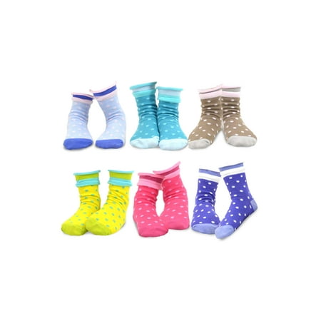 TeeHee Kids Girls Cotton Crew Basic Roll Top Socks 6 Pair Pack (12-24 Months, Polka Dot)