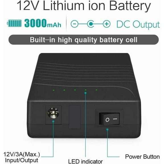 OPVM-TalentCell 12V Power Bank, Rechargeable 12V 3000mAh DC Output Lithium ion Battery Pack with Charger for LED Strip/Light/Panel/Amplifier and CCTV Camera, Compatible with Spectra Pump/Telescope