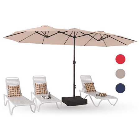 MF Studio 7.5' Beige Double-Sided Extra Large Rectangle Market Patio Umbrella with Umbrella Base Included