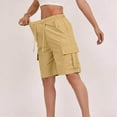 thumbnail image 2 of BXINGOHAI Bermuda Shorts for Women Summer Cargo Shorts with Pockets Outdoor Drawstring Knee Length Hiking Short Khaki L, 2 of 7