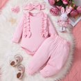 thumbnail image 2 of larppty Newborn Baby Girl Fall Outfit Bow Ruffle Long Sleeve Bubble Romper Long Pants Set Headband Infant 3Pcs Clothes, 2 of 7