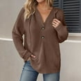 thumbnail image 2 of Fgnfyis Womens Zip Up Hoodie European and Knitted Drawstring Button V Neck Long Sleeved Pullover for Casual Wear Brown XXL, 2 of 5