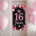thumbnail image 4 of Black Background Banner with Pink White Balloons Glitter Stars Crown and Sparkling 16 for Sweet 16 Birthday Party Decoration Photography Props Backdrop Happy Birthday Party Supplies Decorations, 4 of 7