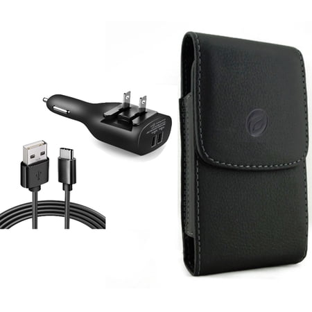 Case Belt Clip & 2-in-1 Car Home Charger for iPhone 15 Pro - Leather Holster Cover Pouch and 6ft Long USB-C Cable TYPE-C Cord Travel Power Adapter Charging Wire O3O for iPhone 15 Pro (6.1 )