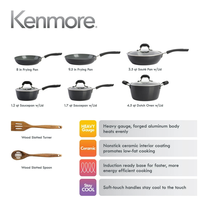 Kenmore Arlington 12-Piece Ceramic Cookware Set - Black Diamond