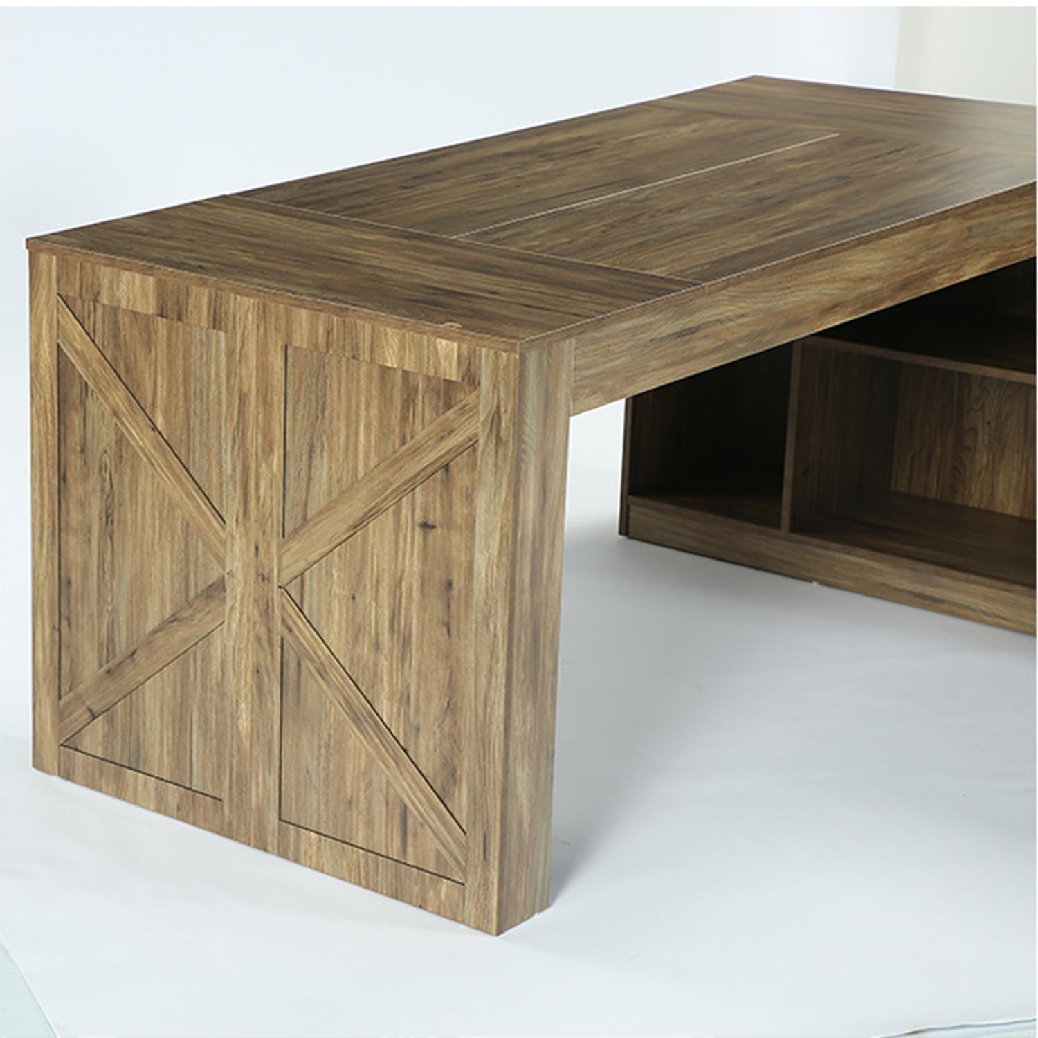 Demi Bonn 70.9" L Shaped Executive Desk, Large Office Computer Desk with Storage Cabinet for Home Office, Living Room Furniture, Brown