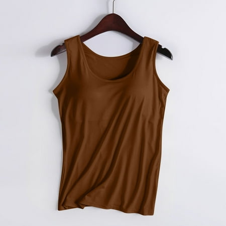 Reduced Price  Ladies Camisole  Sports Tank  Chest Pad  No Steel Rings  Yoga  Fitness  Seamless  Seamless Underwear  for Workout | Sopatenor  Brown 2XL