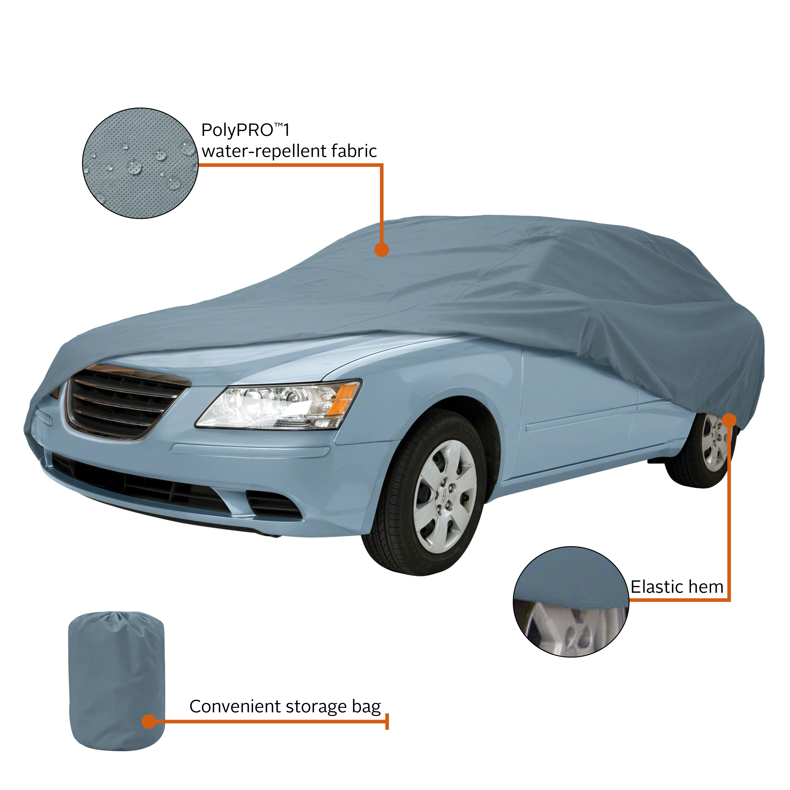 Classic Accessories OverDrive PolyPRO™ 1 Mid-Size Sedan Car Cover, 176" - 190"L, Biodiesel - image 5 of 8