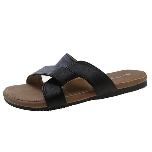 Cross Strap Flat Slide Sandals for Women, Non Slip Casual Open Toe Summer Slippers