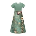 thumbnail image 5 of Isvgxsz New Dresses for Girls Clearance Girl'S Short Sleeve Floral Print Loose Casual Long Maxi Dress with Pockets 4-14 Years Girls Sundresses Green2, 5 of 8