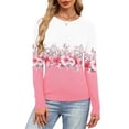 thumbnail image 6 of IFNWSV Shirts for Women Crew Neck Long Sleeve Floral Print Ribbed Knit Slim Fit Stretch Pullover Tee Pink S, 6 of 6