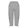 thumbnail image 6 of Capri Pants Women's Summer Solid Color Pocket Drawstring Slacks Capri Pants Pocket Cargo Pants Solid Mid Calf Grey XXXL, 6 of 7