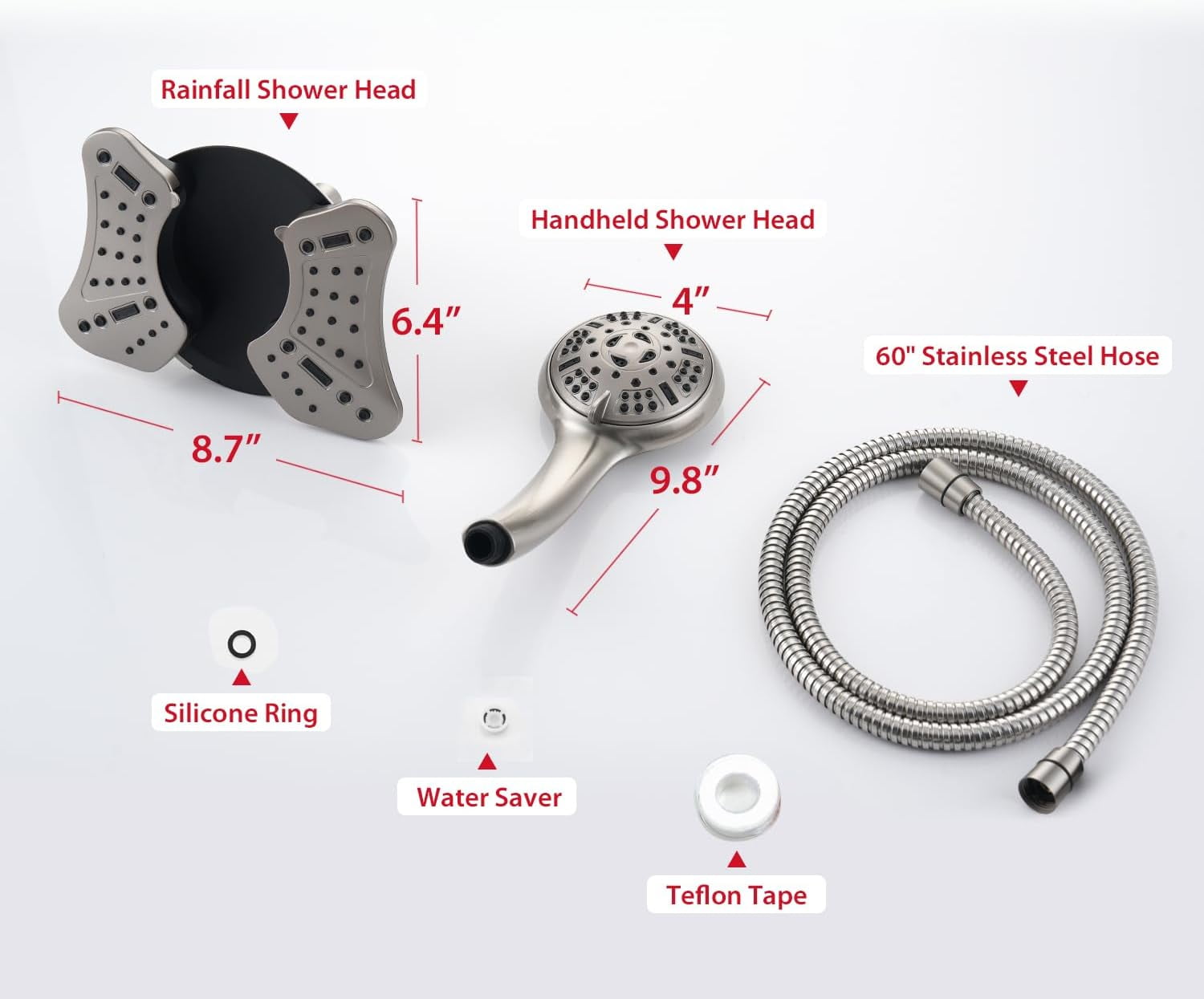 KESTE Shower Head with Handheld Combo: High Pressure 2 in 1 Waterfall Shower Heads with Detachable Handheld Shower Head, 9 Mode Adjustable, Dual Showerhead with Anti-Clog Nozzles and Hose, Nickel