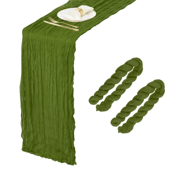 2 Paquetes de Caminos de Mesa de Gasa Verde Oliva 35.4" x 118" para Bodas y Fiestas, (10 Pies)