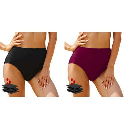 2-Pack Women s Black High Waisted Bikini Bottoms Retro Basic Full Coverage Swimsuit Mid Waist Bathing Suit Bottom Women Swim Bottoms Shorts Women Swim Skirt Swim Suites Womens plus Size Bottoms Long