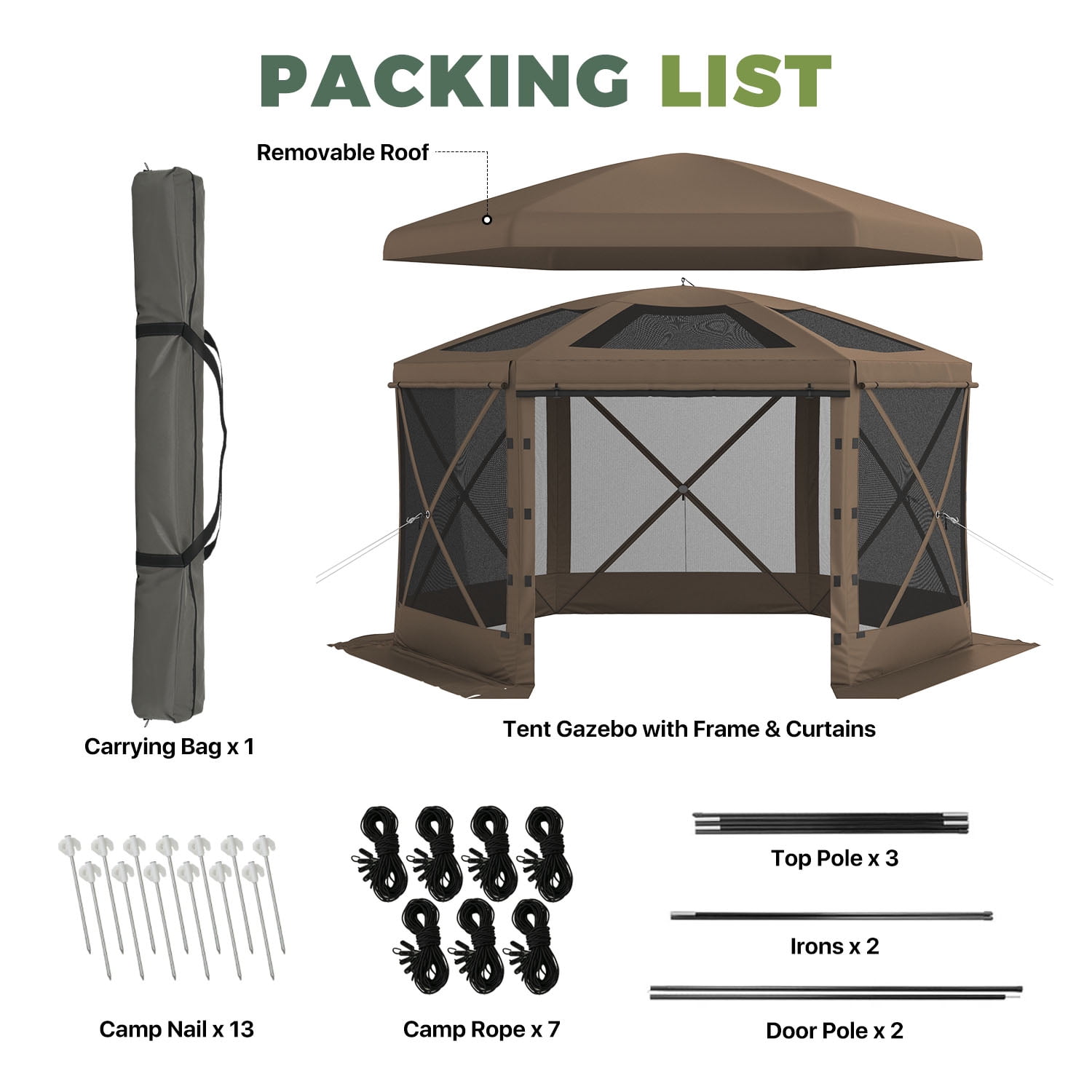 BaPiPro 12x12 FT Pop Up Gazebo with Removable Top for Stargazing, Outdoor Screen House with Sidewalls & Netting, Waterproof Canopy Tent for Patio, Backyard, Camping, Brown