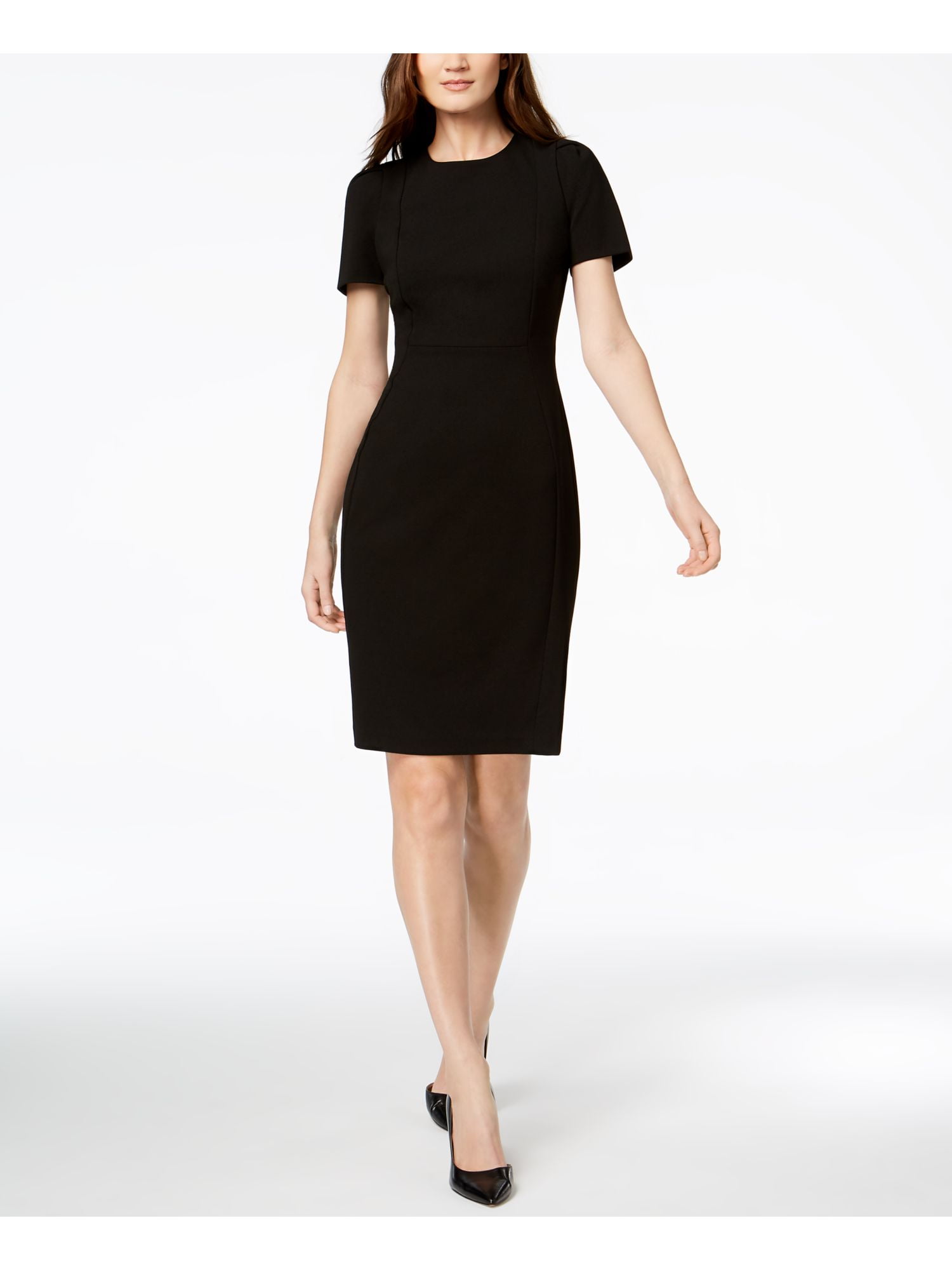 CALVIN KLEIN Womens Black Short Sleeve Above The Knee Sheath Dress Size: 14 CALVIN KLEIN Womens Black Short Sleeve Above The Knee Sheath Dress Size: 14
